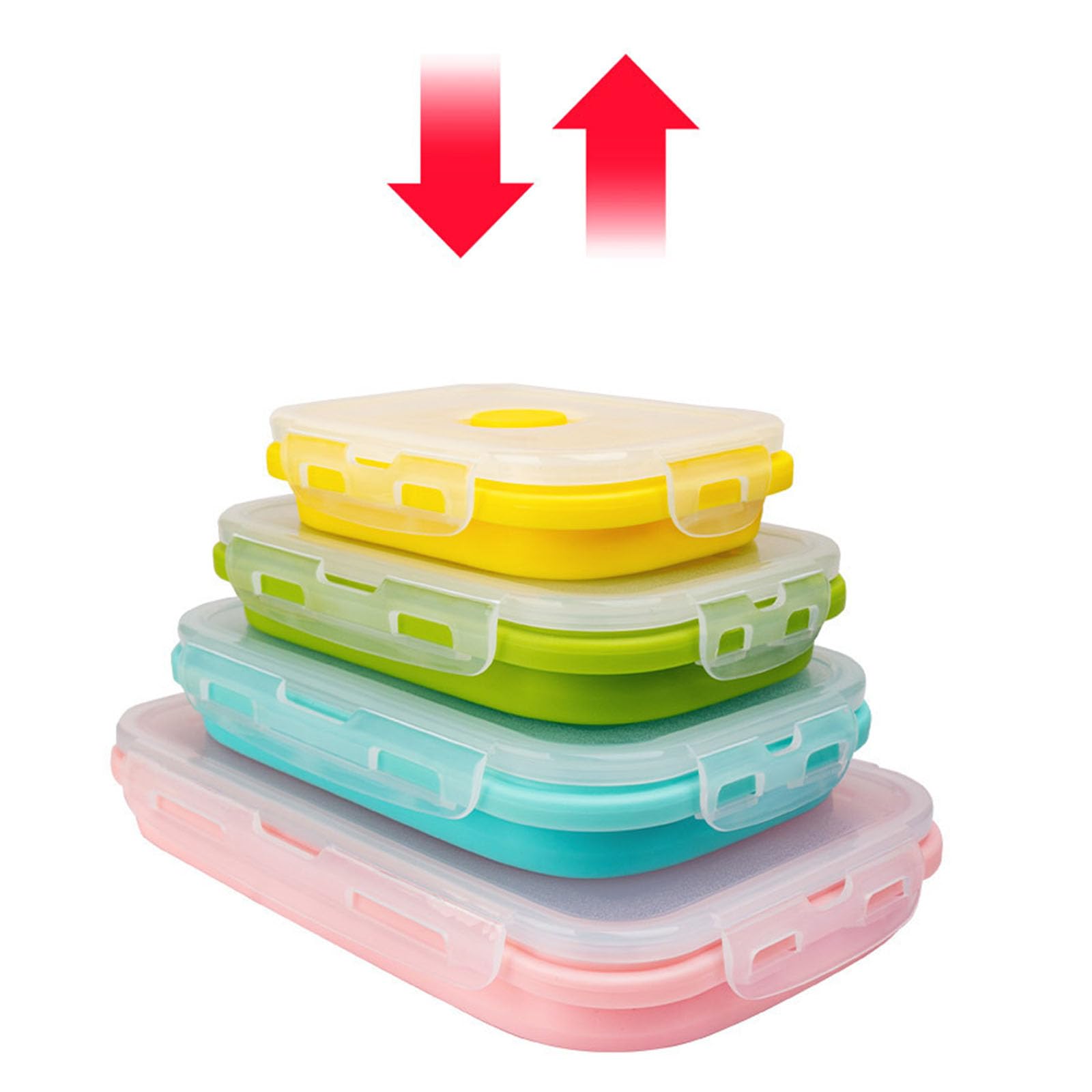 Set contenitori per pranzo pieghevoli con corpo in silicone, contenitori annidati e chiusura del coperchio per pasti giornalieri, preparazione, picnic Contenitori per alimenti pieghevoli per