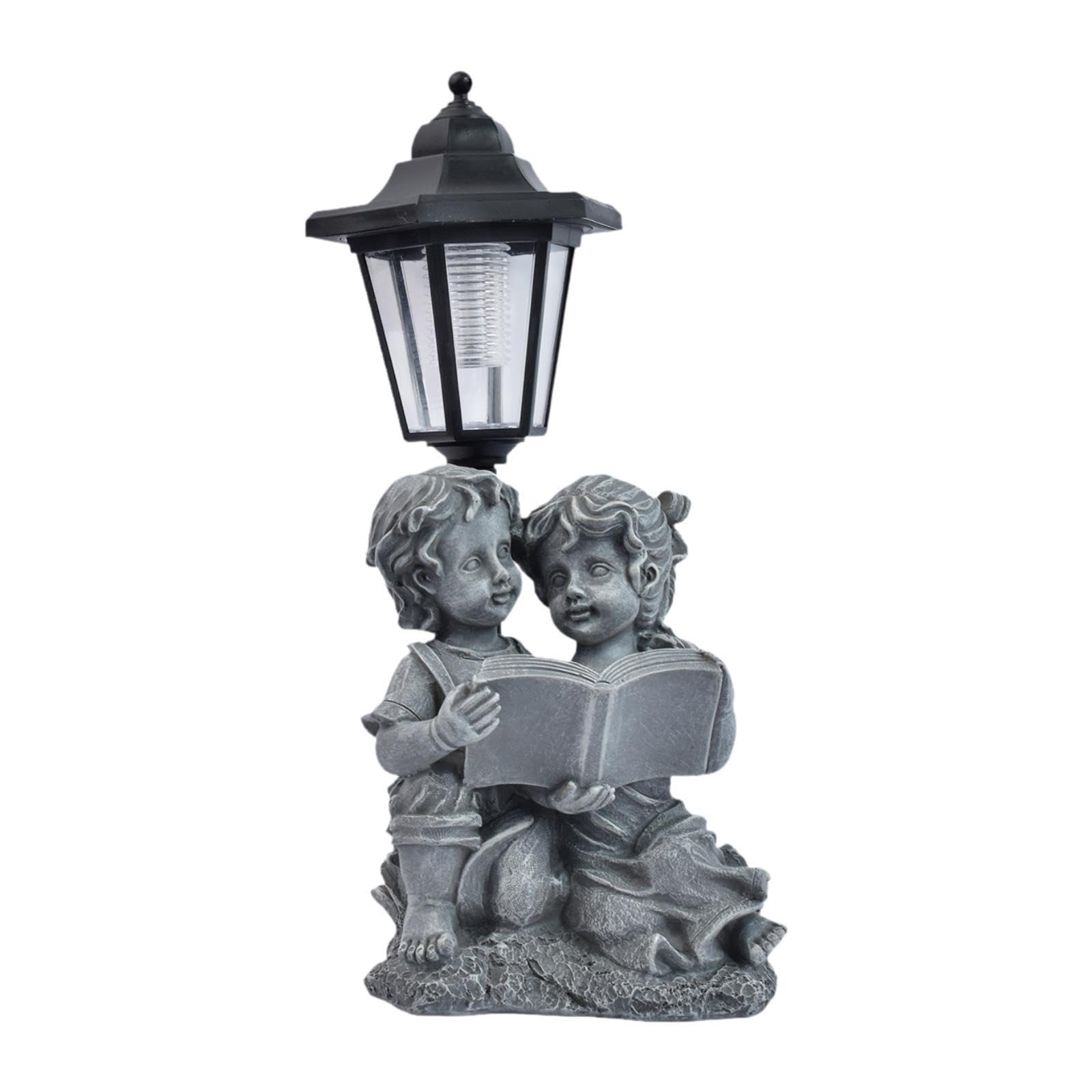 Baoblaze Solar Garden Statue with Lights, Easy to Use Resin Kids Reading Shape Solar Garden Sculpture Figurine, Modern Decorative Ornament Lights for Courtyard Patio Outdoor Decor