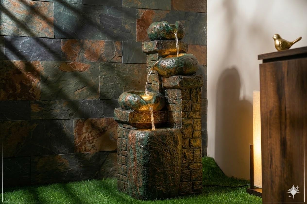 SwarnHouse Decors® Cask Stone Brick Water Fountain for Home Fountain for Home Decor Office, Garden Grey Color XLarge (Article 6)-image-36