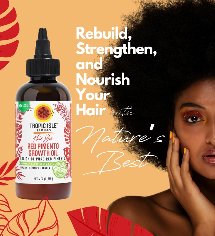 3x Strong Roots Red Pimento Hair Growth Oil – 4oz Bundle with Tropic Isle Jamaican Black Castor Oil – Nourishes, Hydrates, and Revitalizes Hair – Gift Set (3 Items)