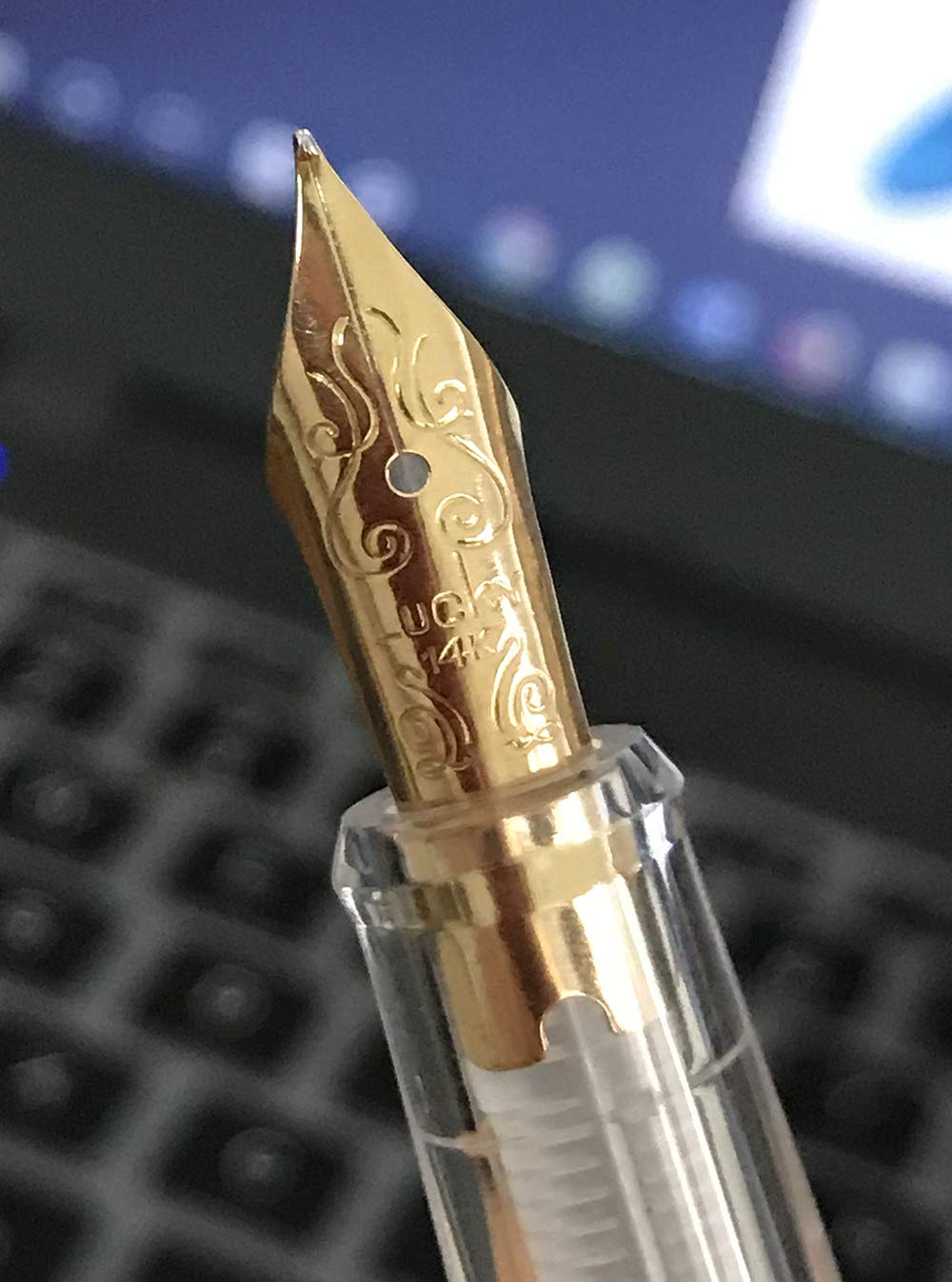 Amazon | Wing Sung 698 14K 万年筆 細字 クリア透明ゴールドトリム