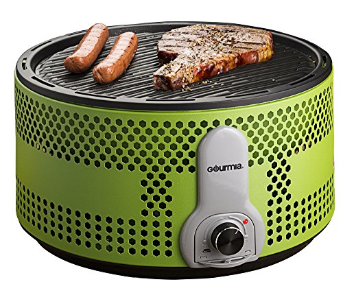 Gourmia GBQ330 Portable Charcoal Electric BBQ Grill - Great for Camping - 90% Smoke Reduction Barbecue - Turbo Fan - Removable Electronics - Green - Bonus Travel Briefcase