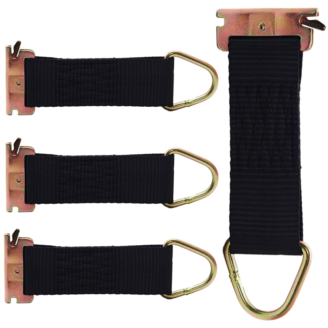 Boxer Pro Series E-Track Swivel Tie-Off With Forged Delta Ring - 4 Pack, 1100 Lb Capacity, Yellow Strap