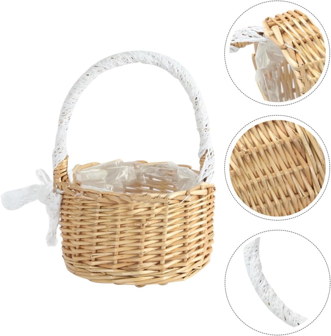 Woven Flower Girl Basket Handheld Rustic Rattan Storage Basket Natural Material Countryside Style for Wedding Ceremony and Home Decoration