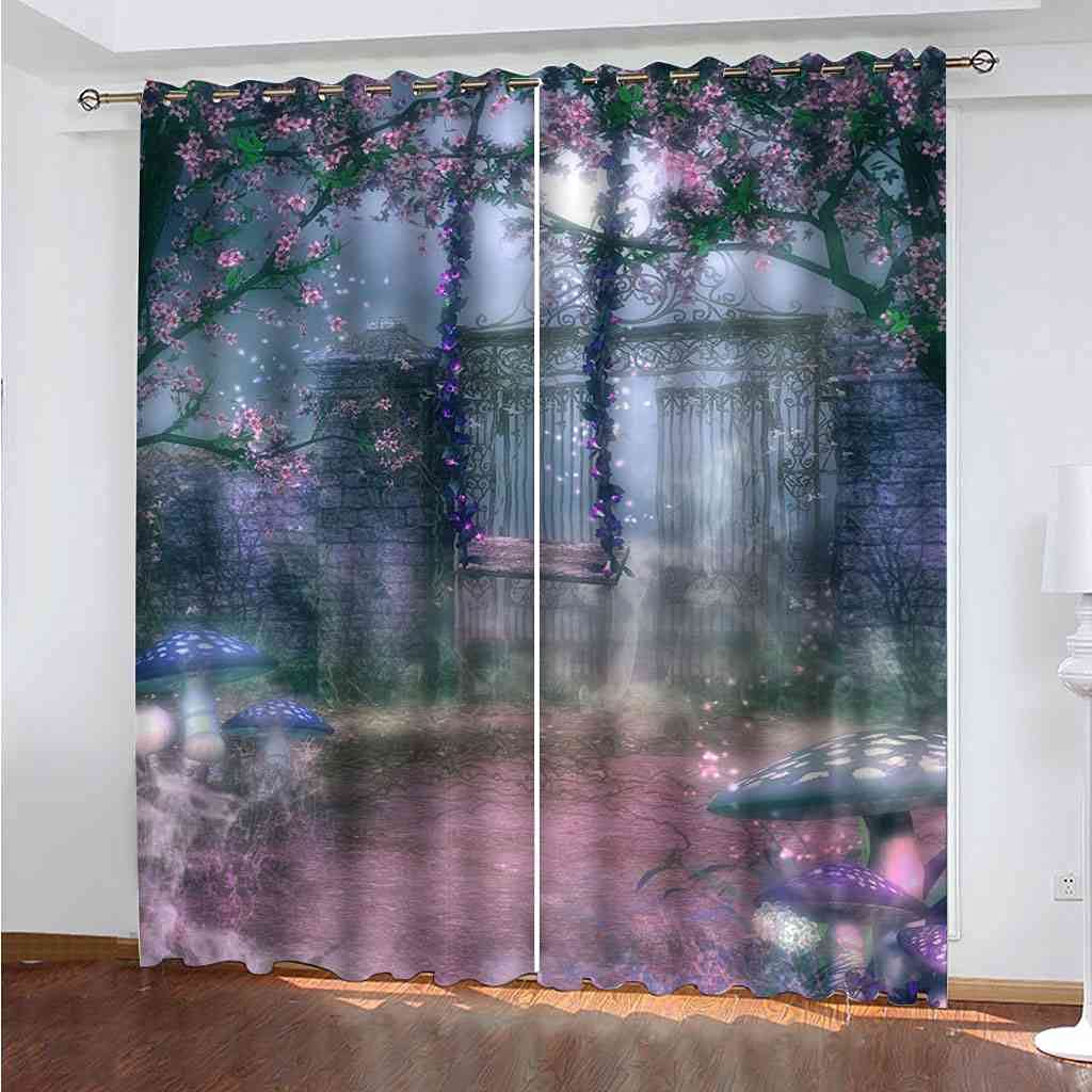 Rideaux occultants enfant 3D paysage de jardin de 264x242 cm en polyester