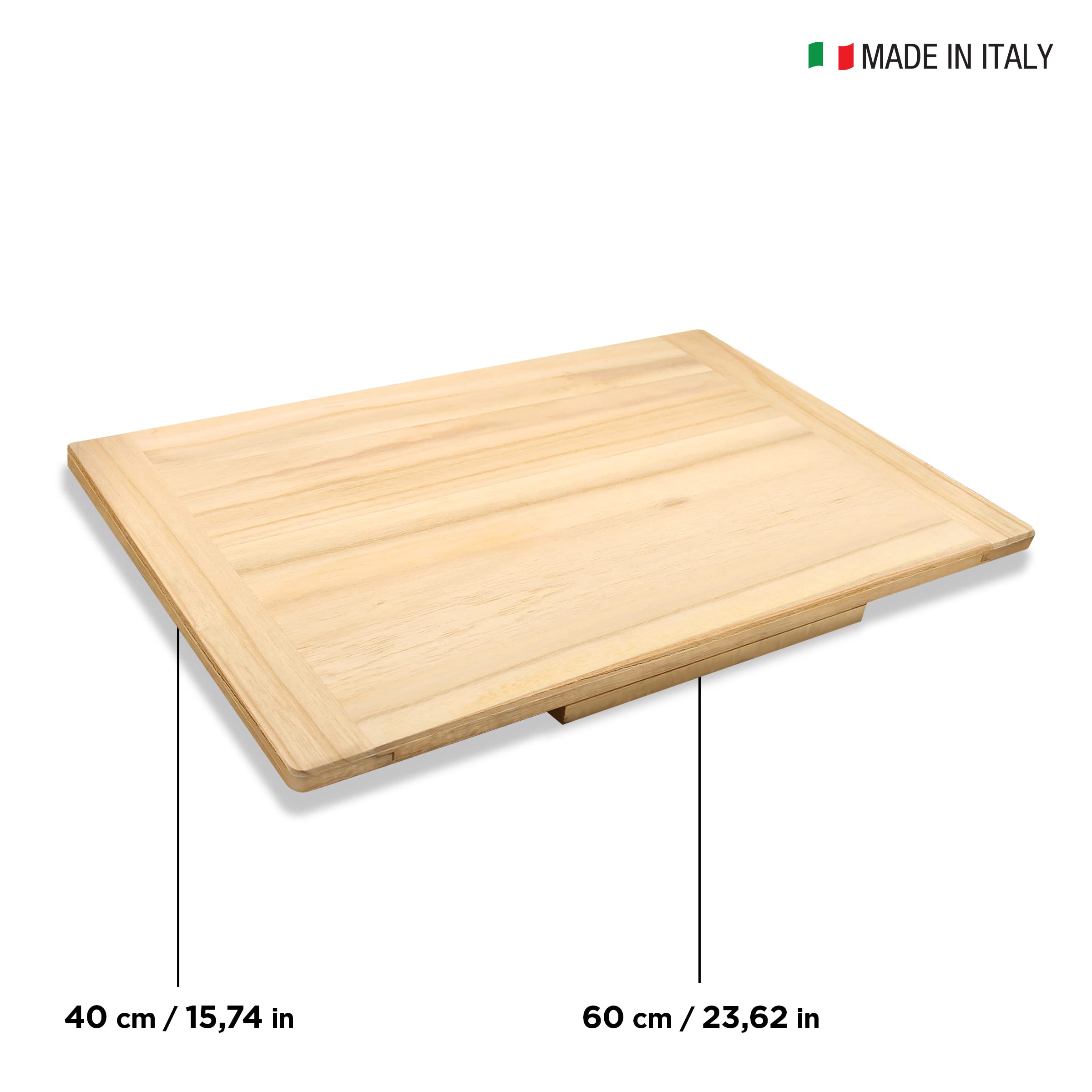 Spianatoia Massiccia Alta qualità Tagliere grande con Fermo per il piano di lavoro, in Legno Massello di Abete Naturale per Impastare stendere Pane Pizza Dolci Pasta fatta in casa 60x40x1,7 cm