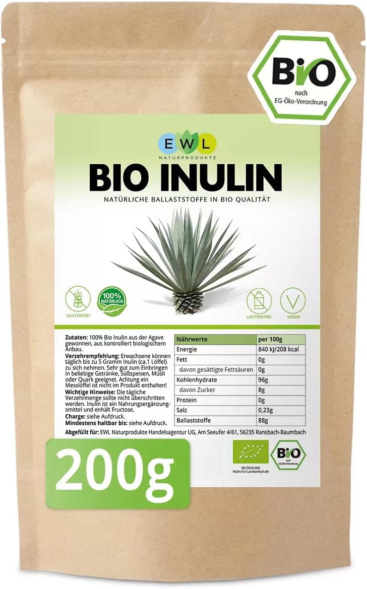 Inulin Pulver BIO 200g, Ballaststoffe Pulver aus Agave gewonnen
