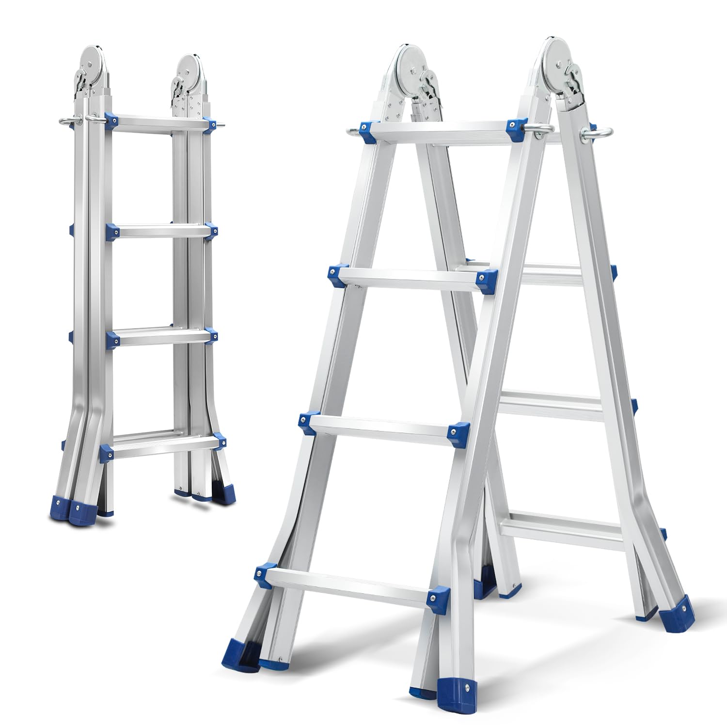 Eulenke Teleskopleiter Aluleiter 4.02m 4x4 Sprossen Mehrzweckleiter, 4 in 1 Klappleiter 150 kg Belastbarkeit, Anlegeleiter, Treppenleiter, Bockleiter, Schiebeleiter