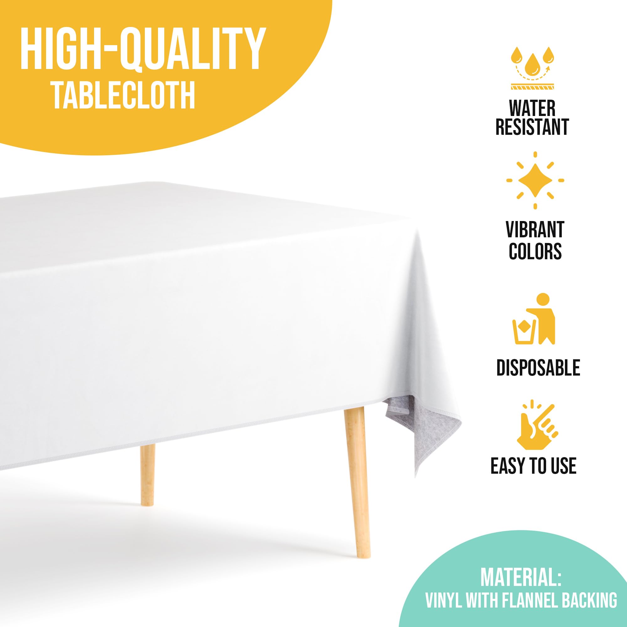 Exquisite Mantel de Vinilo Blanco – 137 x 274 cm – Pack de 1, Mantel Rectangular con Parte Posterior de Franela, plástico, Reutilizable e Impermeable