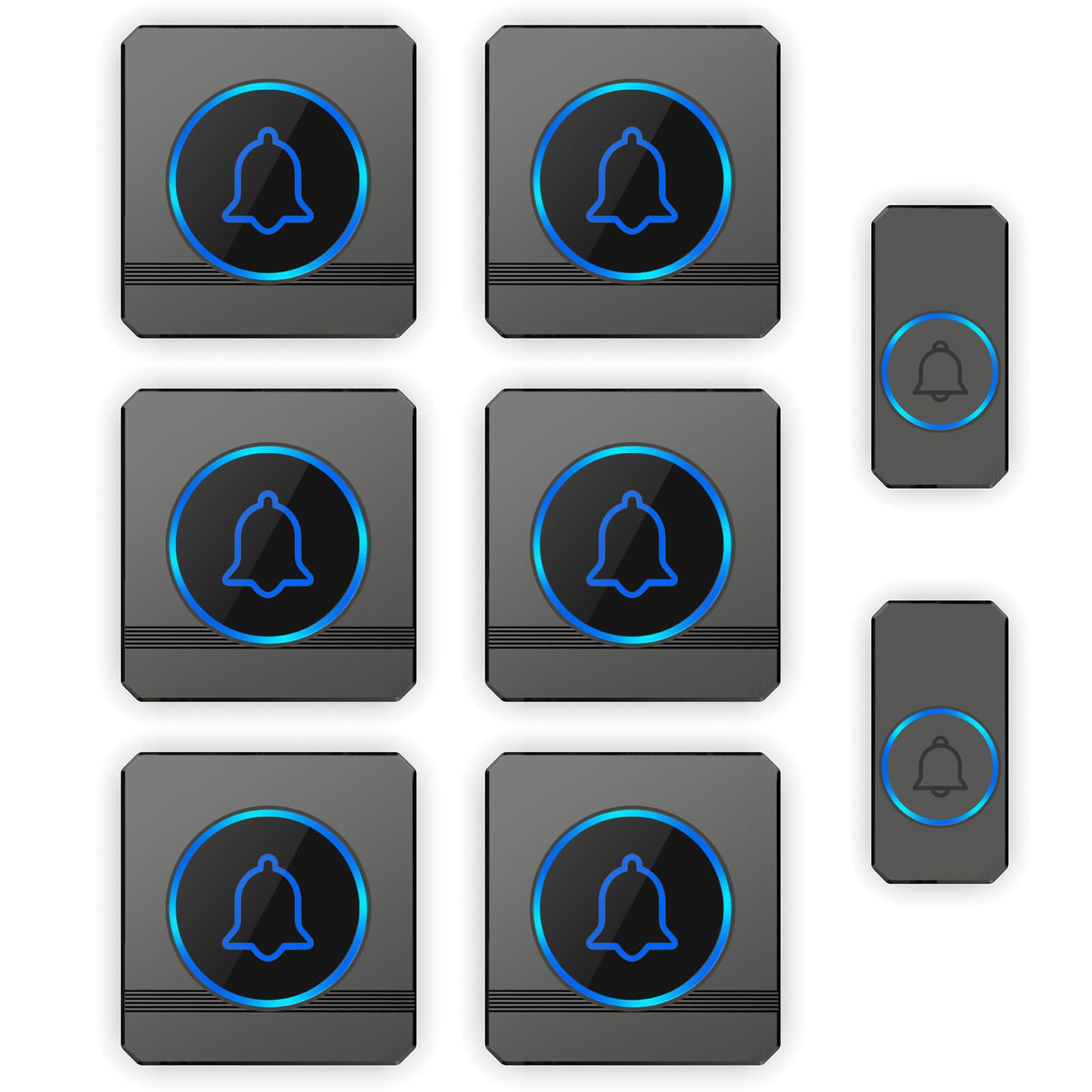 Wireless Doorbell Waterproof 300M Range with Cordless Chime, 2 Push Buttons, 6 Receivers, 60 Ringtones, LED Indicator, 5 Volume Levels (Black)