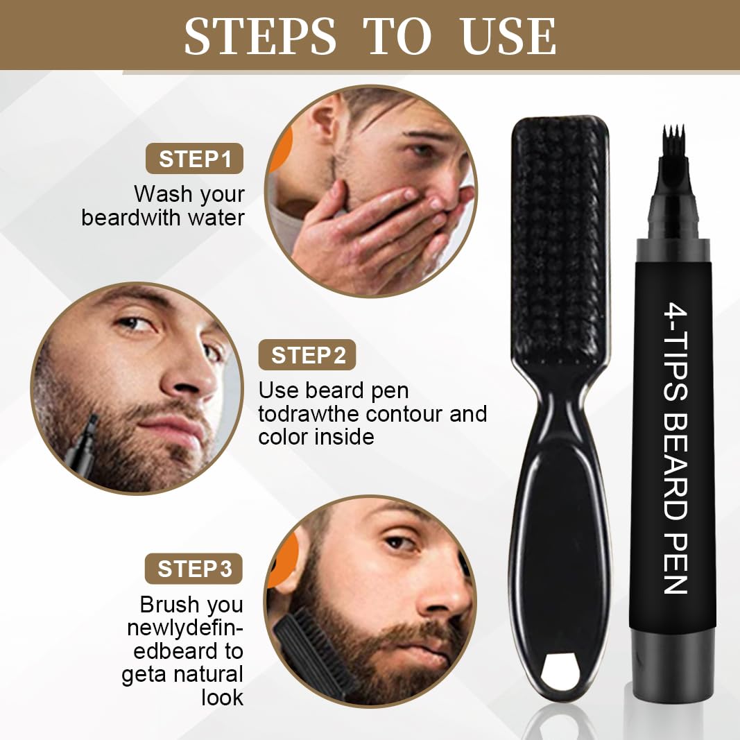 1 Piezas Beard Pen Filler, 1 Piezas cepillo barba Para hombre, Lápiz De Relleno, Natural Looking Barber Pencil Mustache Kit for Men, Moustache, Eyebrows, Regalos para hombres (black) - 2