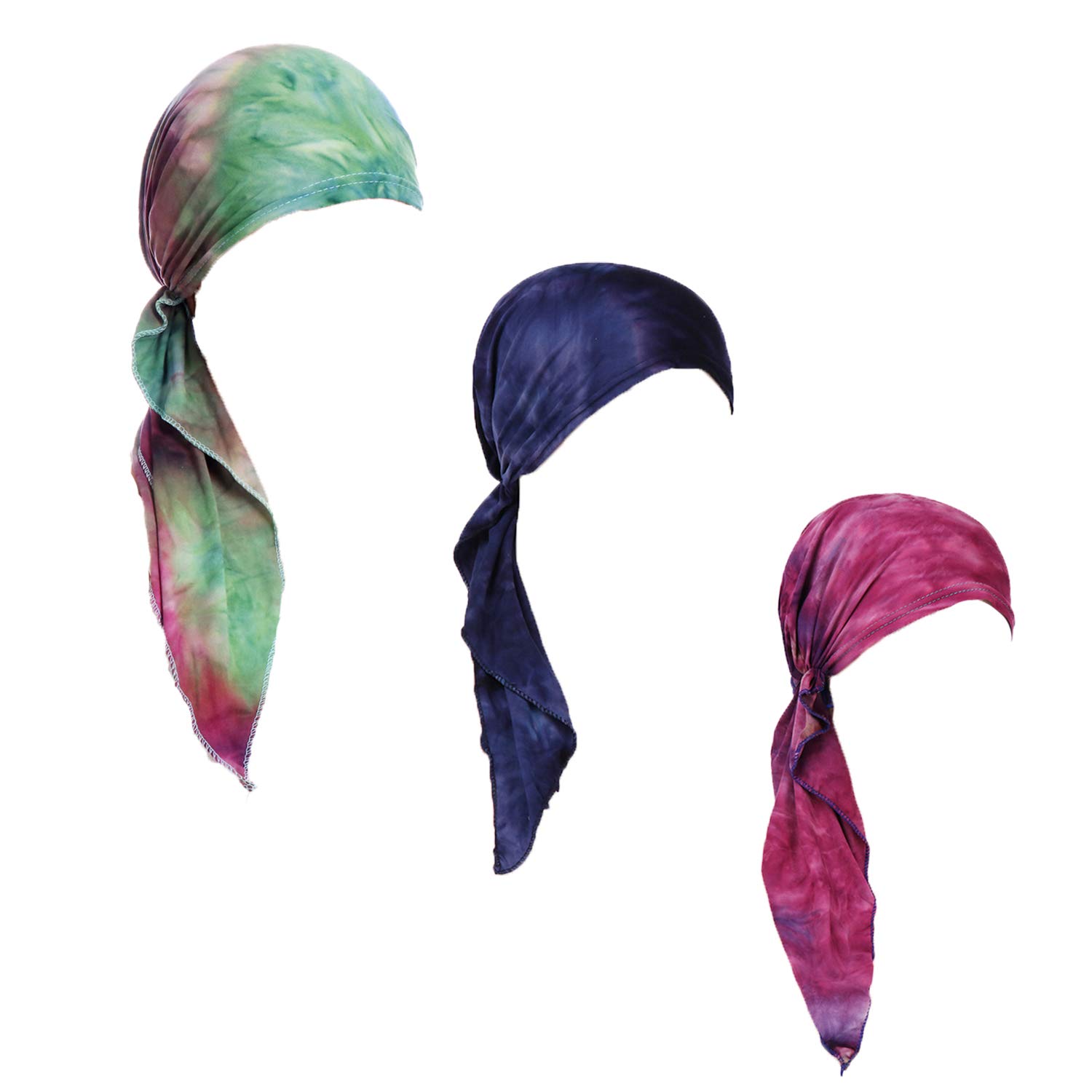 QovellyPre Tied Chemo Head Scarf 3 Packed Beanie Skull Cover Cap for Women (Set6-Long Style)