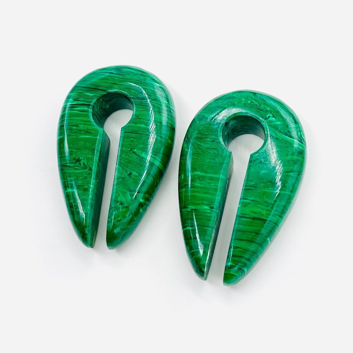 Green Malachite Stone Keyhole Ear Weights Hangers – Handmade Double Flare Stretched Ear Gauges – Stone Plug Style Body Piercing Jewelry for Men & Women