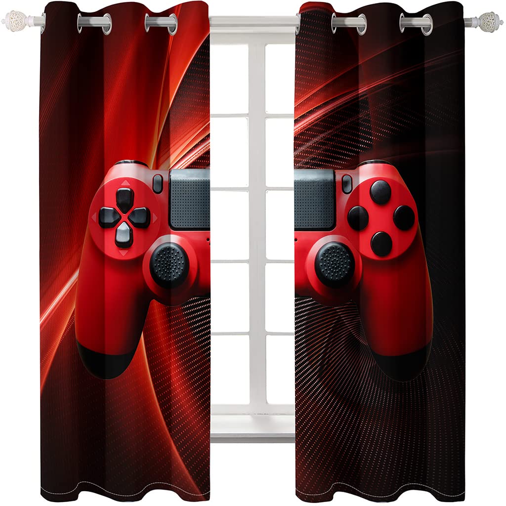 Xisnuient 2Pcs Kids Boy Teen Dormitorio Blackout Cortinas Azul Púrpura Galaxy Star Game Controller Graffiti Impresión 3D Gamer Sala de Estar Cortina Grande con Agujeros (Rojo,75x166 cm)