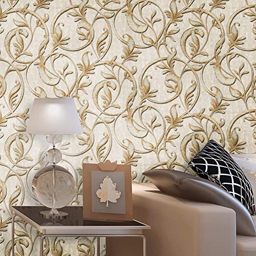 Image of Eurotex Damask Design Wall Paper for Wall Decor Roll for Covering Living Room, Bedroom Walls (Luxury Vinyl Coated 57 sq.ft Roll, Cream)