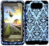 Wireless Fones TM Verizon MOTOROLA DROID MAXX XT1080M TUFF IMPACT HYBRID Cover Case Blue Victorian Flower Damask On Black Skin