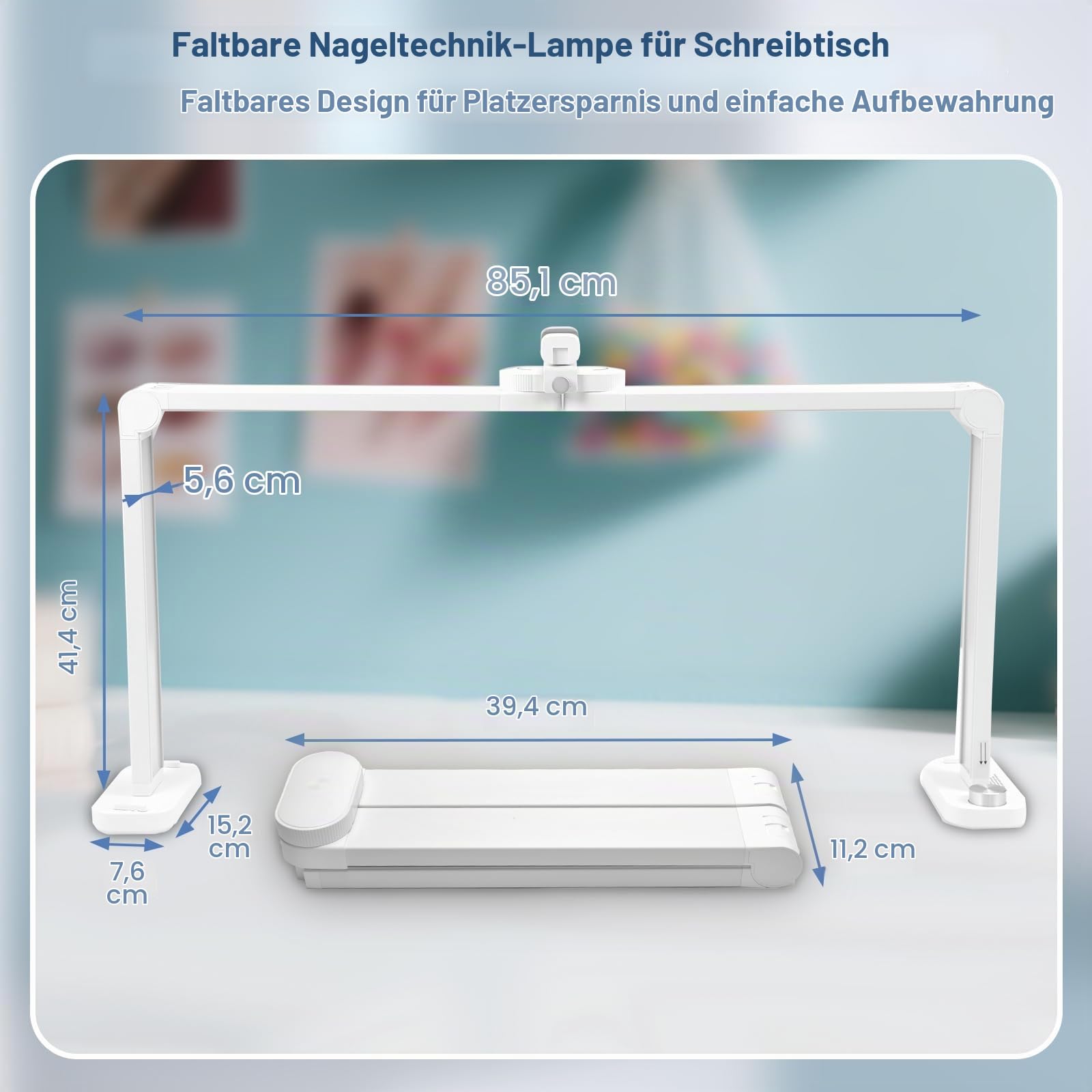 CGBE 34 Zoll Nageltisch Lampe Faltbare Flimmerfrei für Nageltechniker | 40W Dimmbare Halbmond Lampe mit Handyhalter - 456 LED-Perlen - 3 Farbmodi 10 Helligkeiten für Maniküre Tattoo Basteln - Weiß