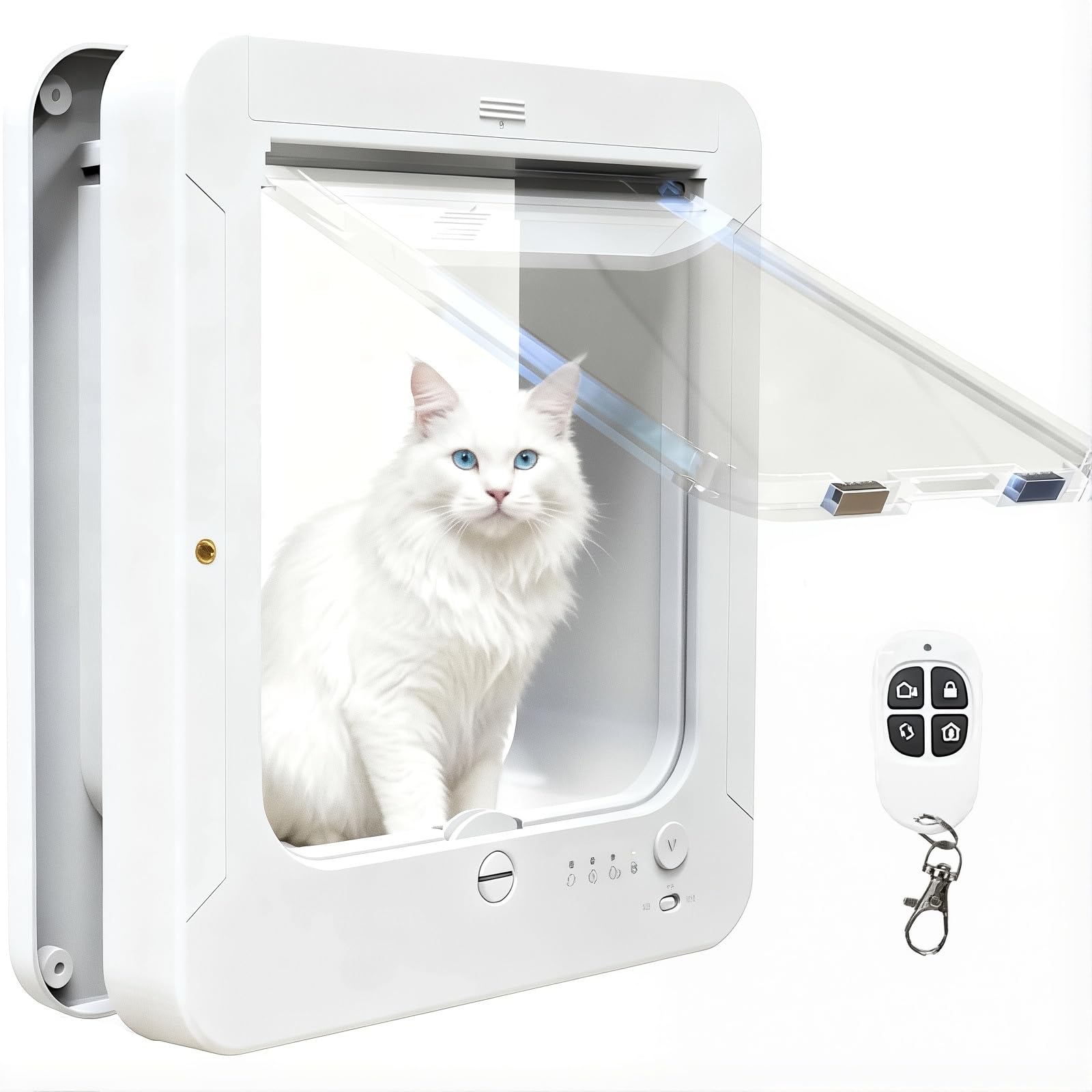 Chatière électronique avec technologie à puce électronique, télécommande et système de verrouillage à 4 voies pour un accès sécurisé aux animaux de compagnie