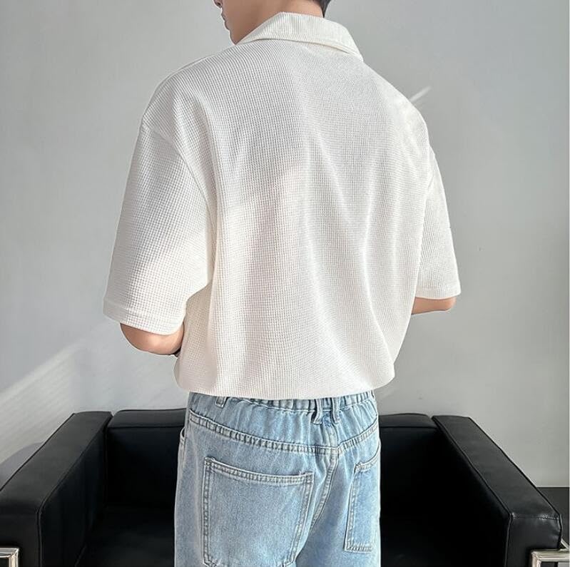 Image of Waffle (Cotton) Men t-Shirts Classic Short Sleeve Lightweight Summer Wear Casual Oversized t Shirt for Men