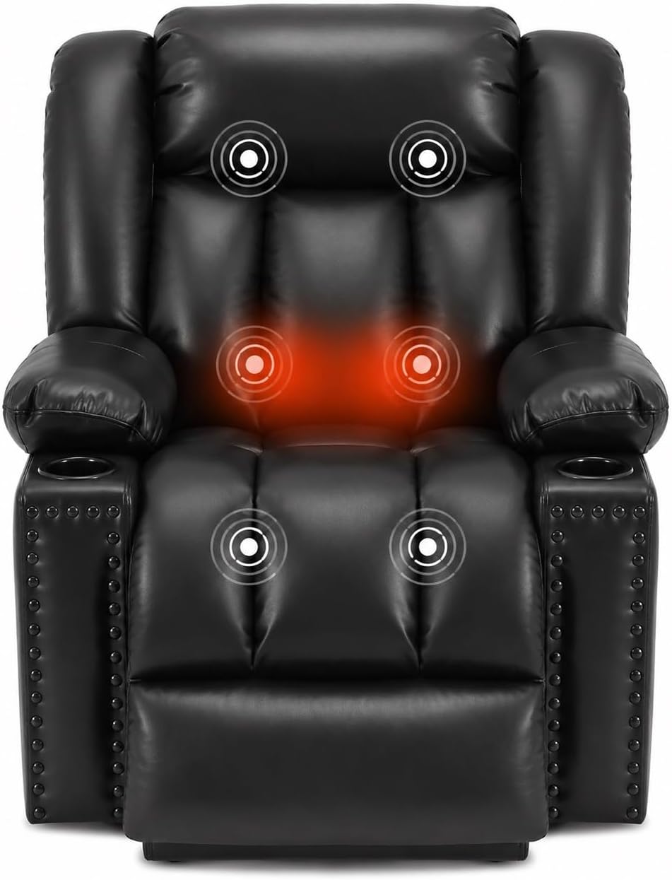 Elderly Faux Leather Triple Motor Lift Recliner Chair with Massage Heat Lay Flat Infinite Position Adjustable Lounge Reclining Sofa for Adults Home Theater Living Room Seating