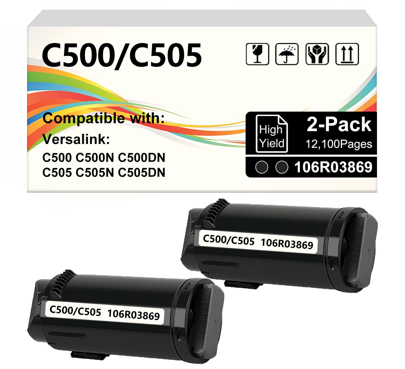 VersaLink C500/C505 Black High Capacity Toner Cartridge Compatible for VersaLink C500 C505 106R03869 Toner Cartridge for Versalink C500 C505 C500N C505N C500DN C505DN Printers (12,100Pages, 2-Pack)