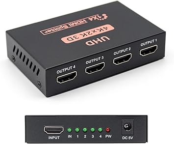 Tobo HDMI Splitter 1x4, Sorthol 1 in 4 Out HDMI Splitter Audio Video Distributor 3D & 4K x 2K Box for HDTV, STB, PS3, PS4 Pro Blu-Ray DVD Player, Projector TD-1025H