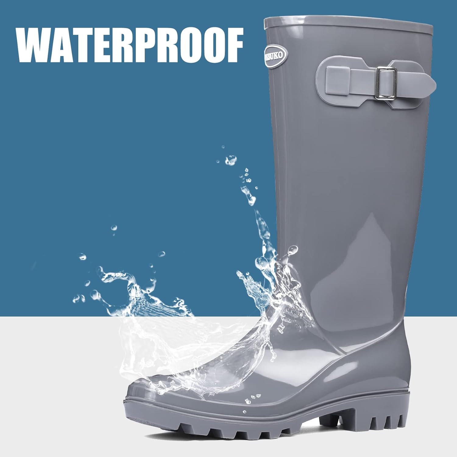  | DKSUKO Women's Tall Rain Boots Garden Boots Waterproof Wellington Rubber Boots | Rain Footwear