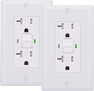 2 Pack - BRILLTECH GFCI Outlet 20Amp, UL Listed, Self-Test, Tamper Resistant Receptacle with LED Indicator, Decorator Wallplate and Screws Included, White