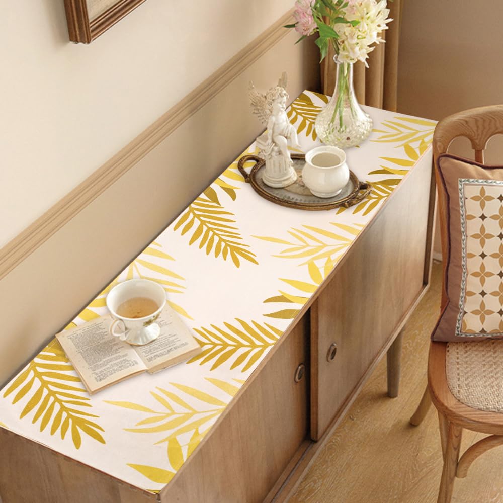 Chemin De Table Mariage En Lin Double Épaisseur - Doré/Jaune 33x183cm - Déco De Table Élégante Pour Fêtes & Dîners