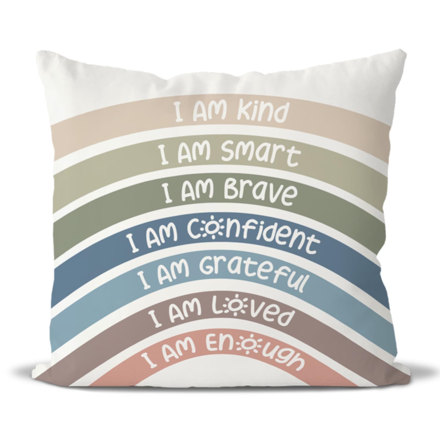 QIYUHOY Boho Rainbow Classroom Throw Pillow Covers, Book Center Calming Corner Playroom Decor Pillow Case, Reseda Pillow Cover, I Am Kind Smart Brave Confidence 18x18 Inch Pillowcase(reseda)