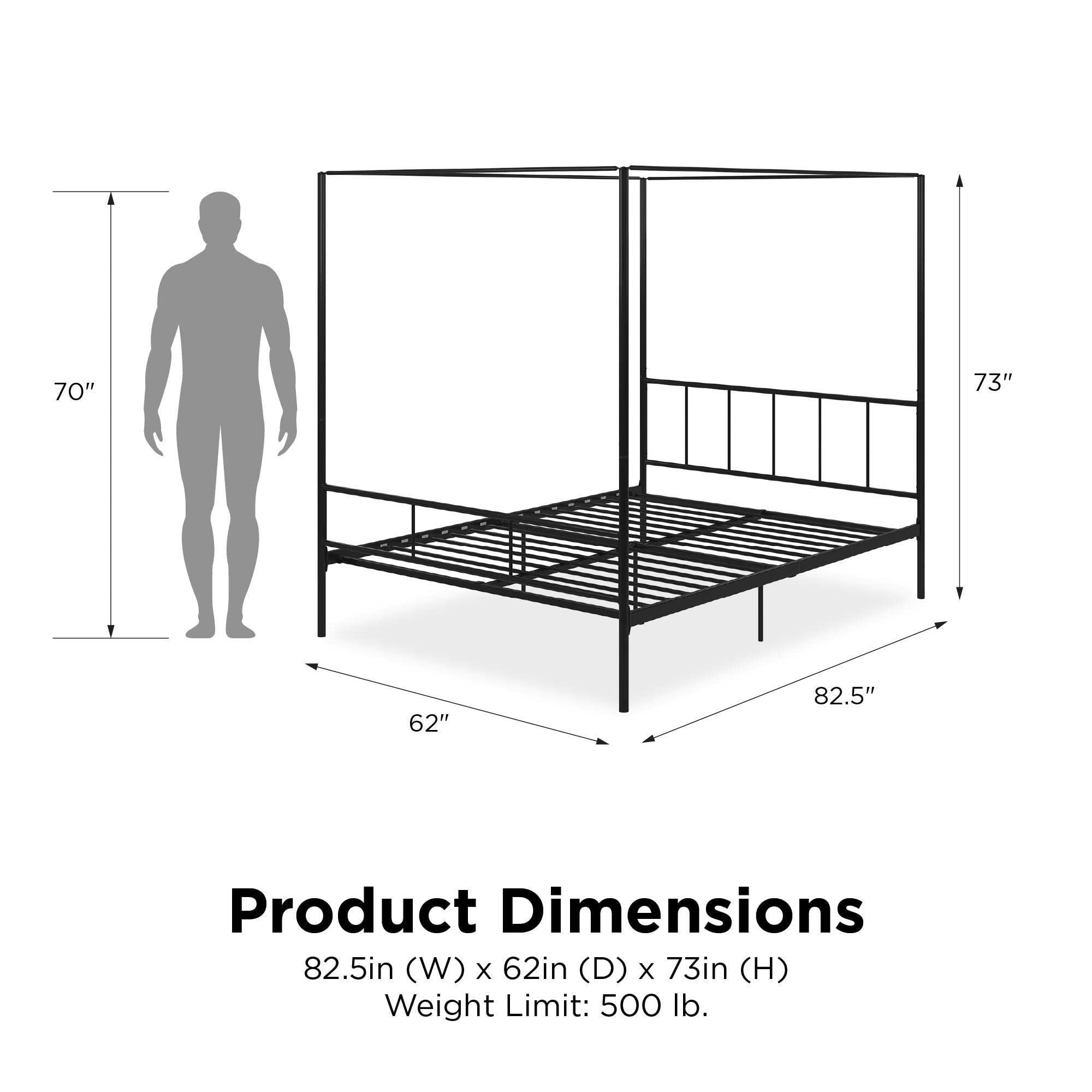 Novogratz Marion Canopy Bed Frame, Black, Queen
