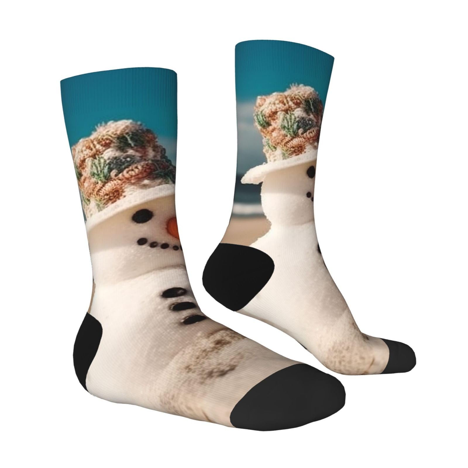 LZQPOEAS Snowman with Seashells Athletic Socks Unisex Cushioned Crew Socks Hiking Running Calf Sock Soft Above Ankle Sock