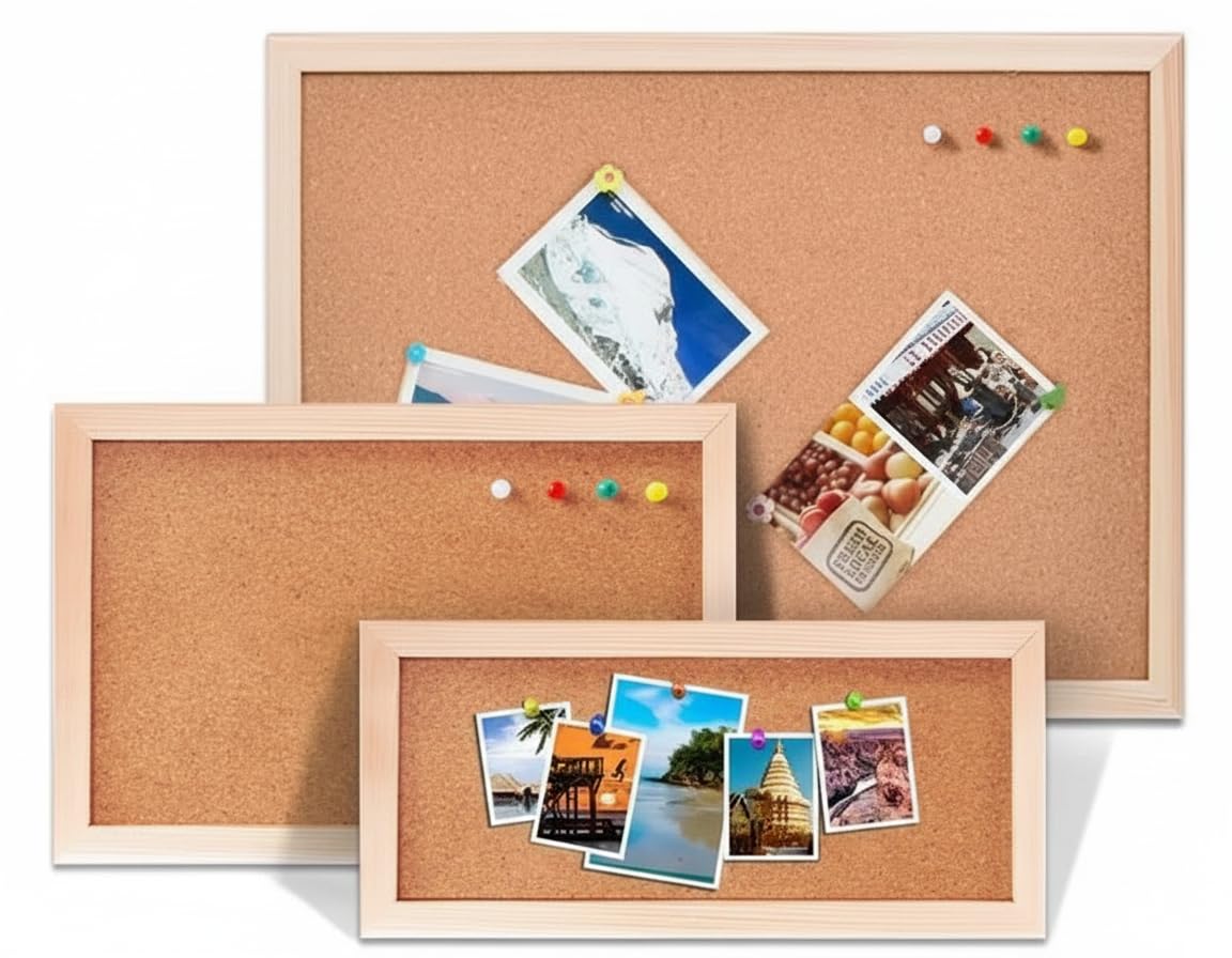 SAPRA | Cork Notice Board with Wooden Frame, Wall Mounted Pin Board with Push Pins and Hanging Kit, Ideal for Home, Office and School (600x800mm)