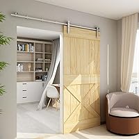 Vista 72 de TSMST Kit de herrajes para puerta corrediza de granero de 6 pies, riel de acero inoxidable de servicio pesado resistente con montaje superior