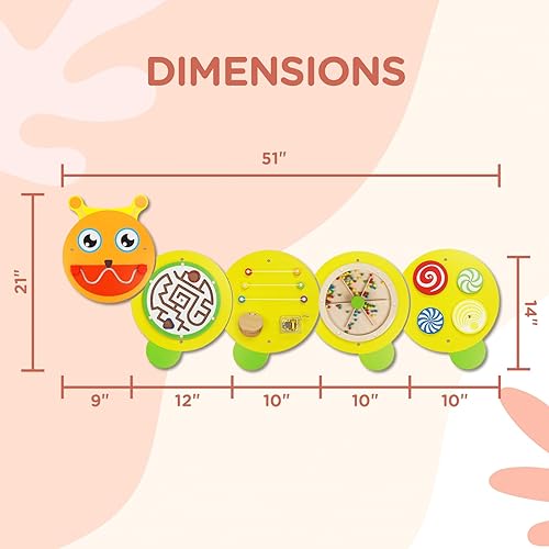 Miniatura 5 de Monläurd Caterpillar Montessori - Tablero sensorial juguetes educativos cubo de actividad juguetes de pared muebles de guardería muebles de sala de