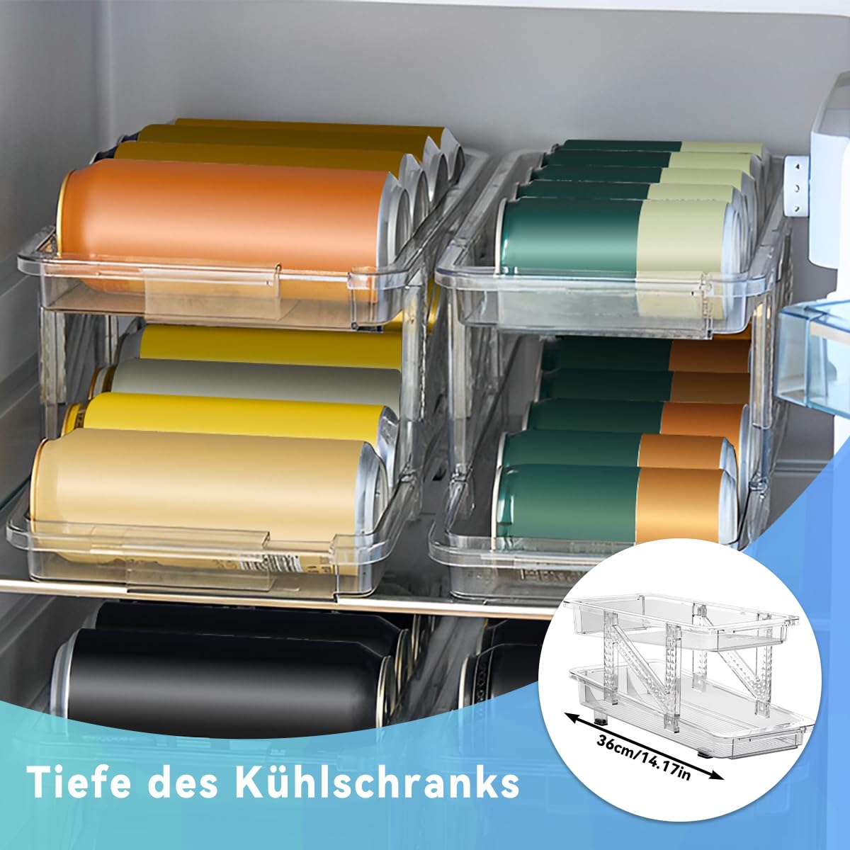 2 Organizador de Latas para Nevera, Dispensador Expandible y Rodante de 2 Niveles, Automático para Refrescos y Cerveza en Cocina