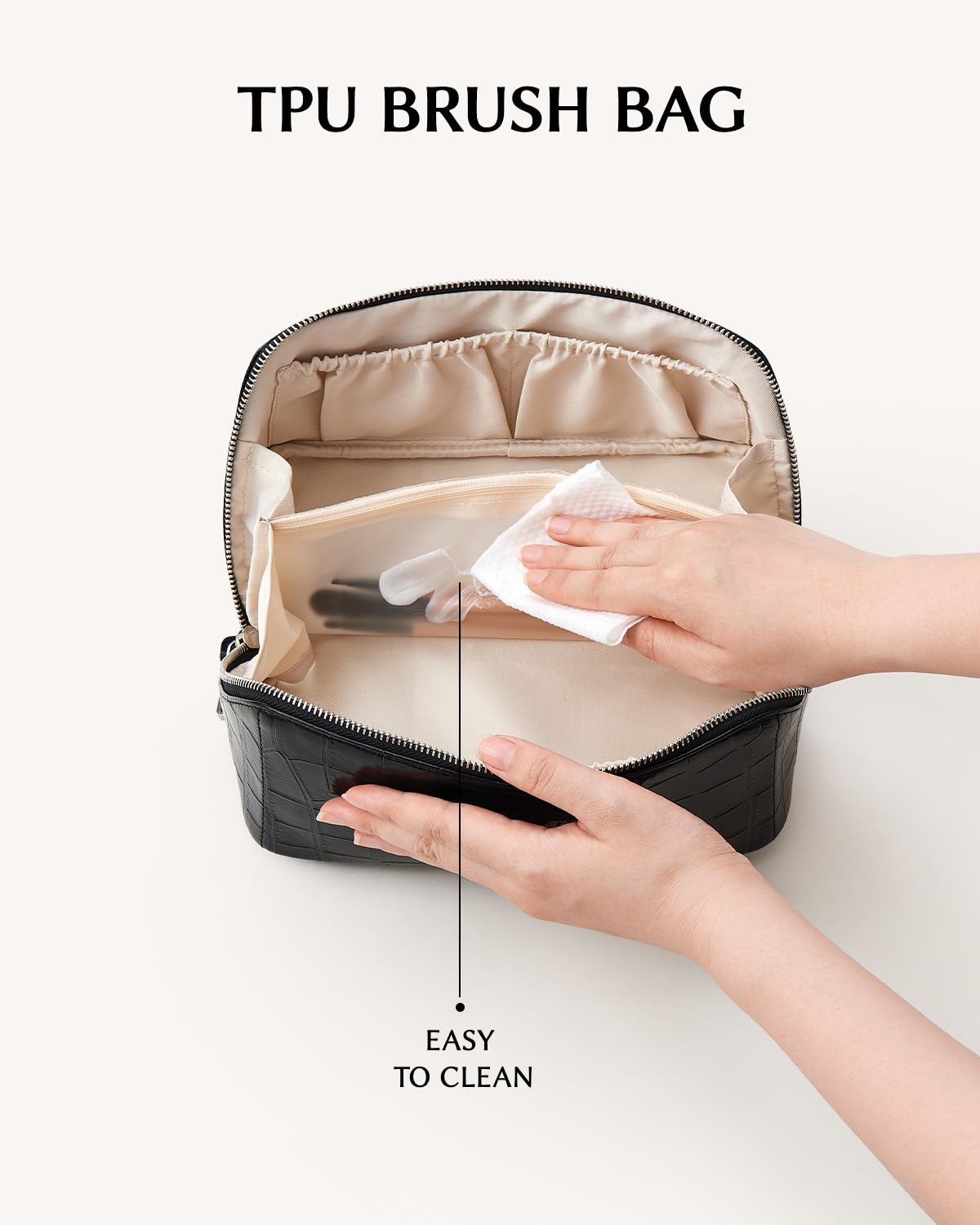 EACHY Borsa per il trucco con iniziale, per donne e ragazze, borsa organizer da viaggio piatta aperta con divisore e manico, borsa cosmetica personalizzata, borsa da toeletta, regalo per il rientro a