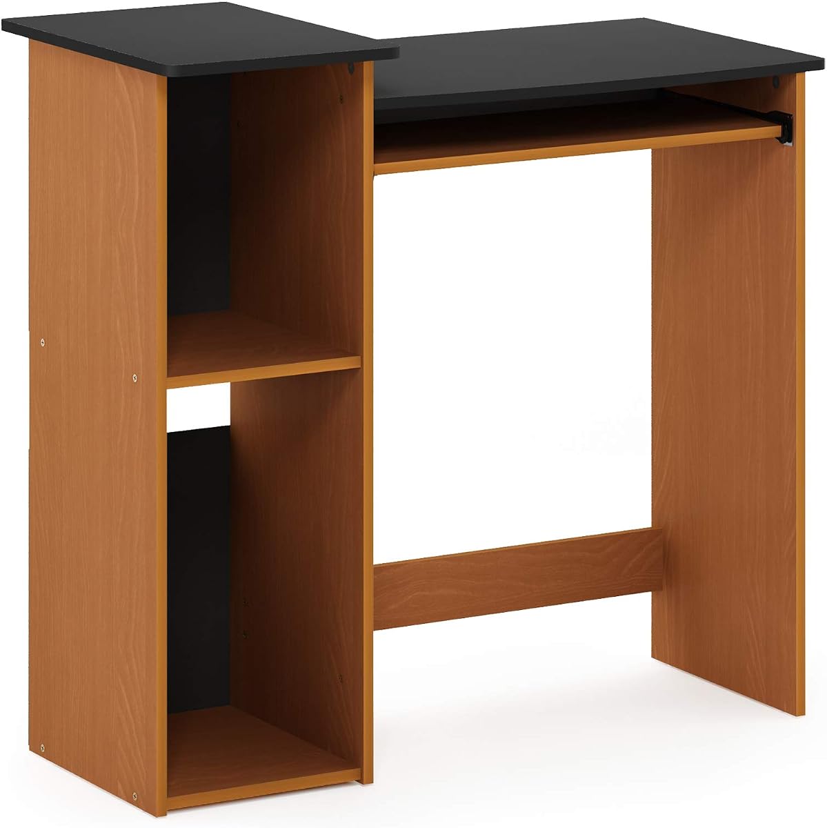 Furinno Econ 33-inch Wide Desk with 2-Tier Open Shelf, Light Cherry/Black | Keyboard Tray, Computer Desk, Writing Desk, Office Desk for Home Office, Study Room, Dorm, Bedroom