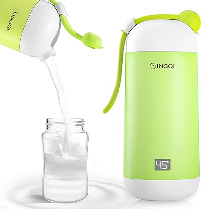 QUANYUYING Portable Milk Warmer, Instant Formula, Breastmilk or Water Warmer with Precise Adjustable Temperature Control, Cordless Baby Milk Warmer for Travel, Outdoor, Vehicle Journey (Green)