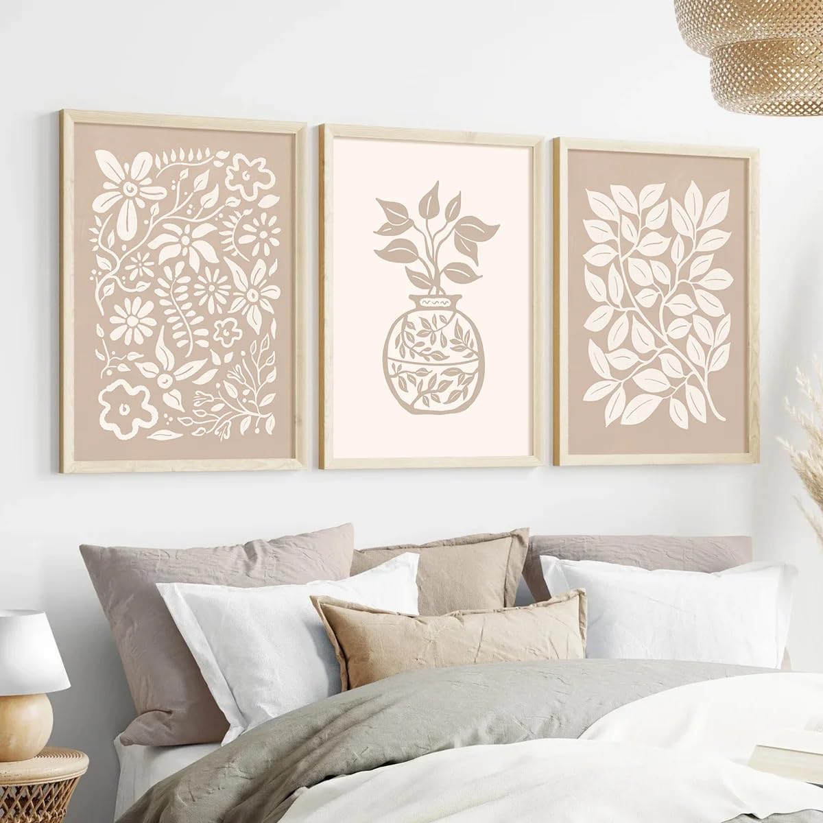 WBYZAC Wall Pictures-Abstract Beige Minimalist Plant Wall Art Canvas Painting Morden Poster and Print Wall Picture For Living Room Kitchen Decoration-40 * 50cm*3PCS (No Frame)