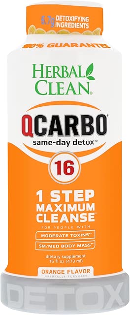 Herbal Clean QCarbo16 Same-Day Detox Drink, 1-Step Maximum Cleanse, Orange, (16 fl oz)