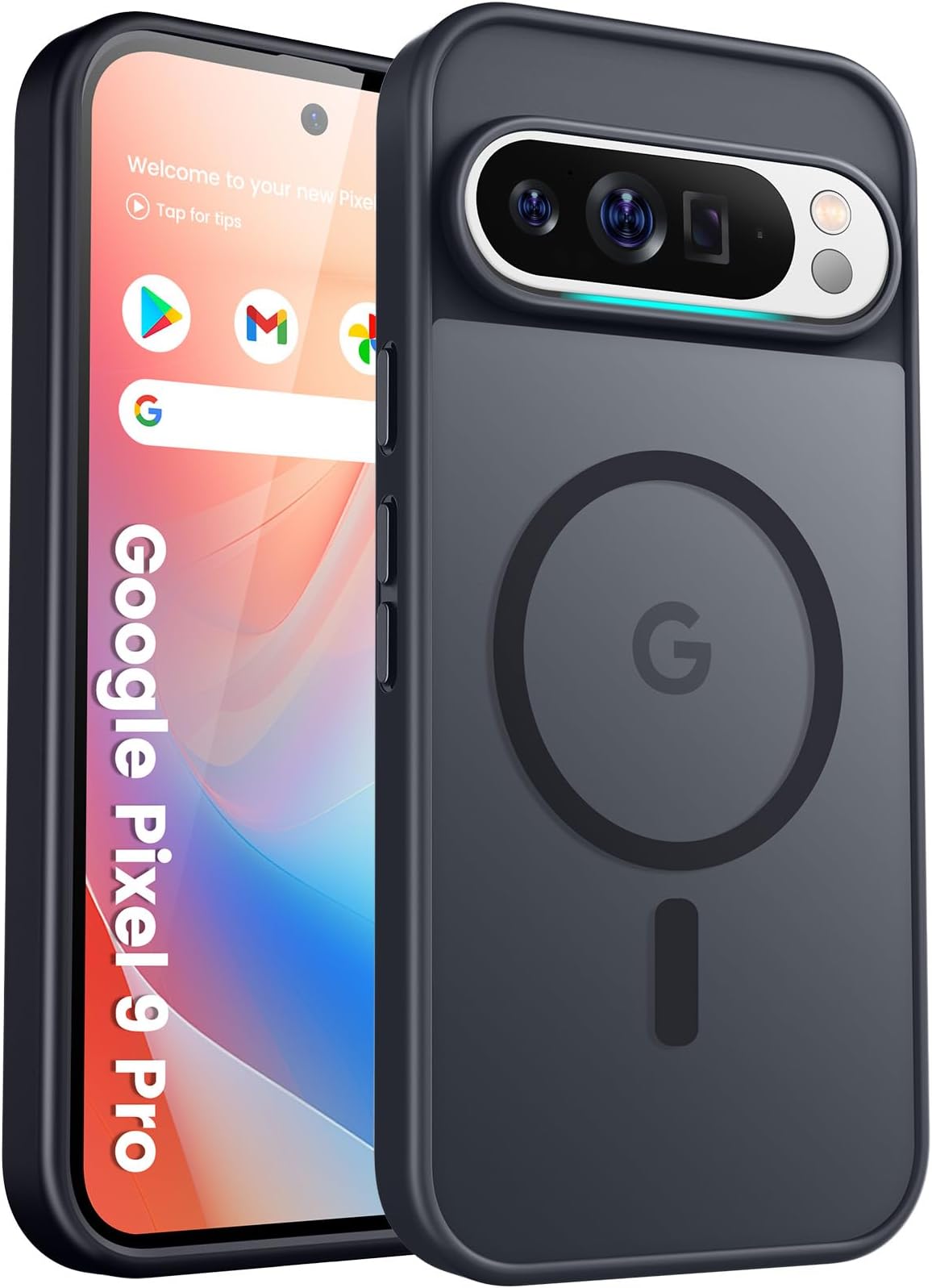 for Google Pixel 9/9 pro Phone Case, Compatible with Magnetic, Military Grade Drop Protection Translucent Matte Shockproof Anti-Scratch Case for Pixel 9/9 pro (Black)