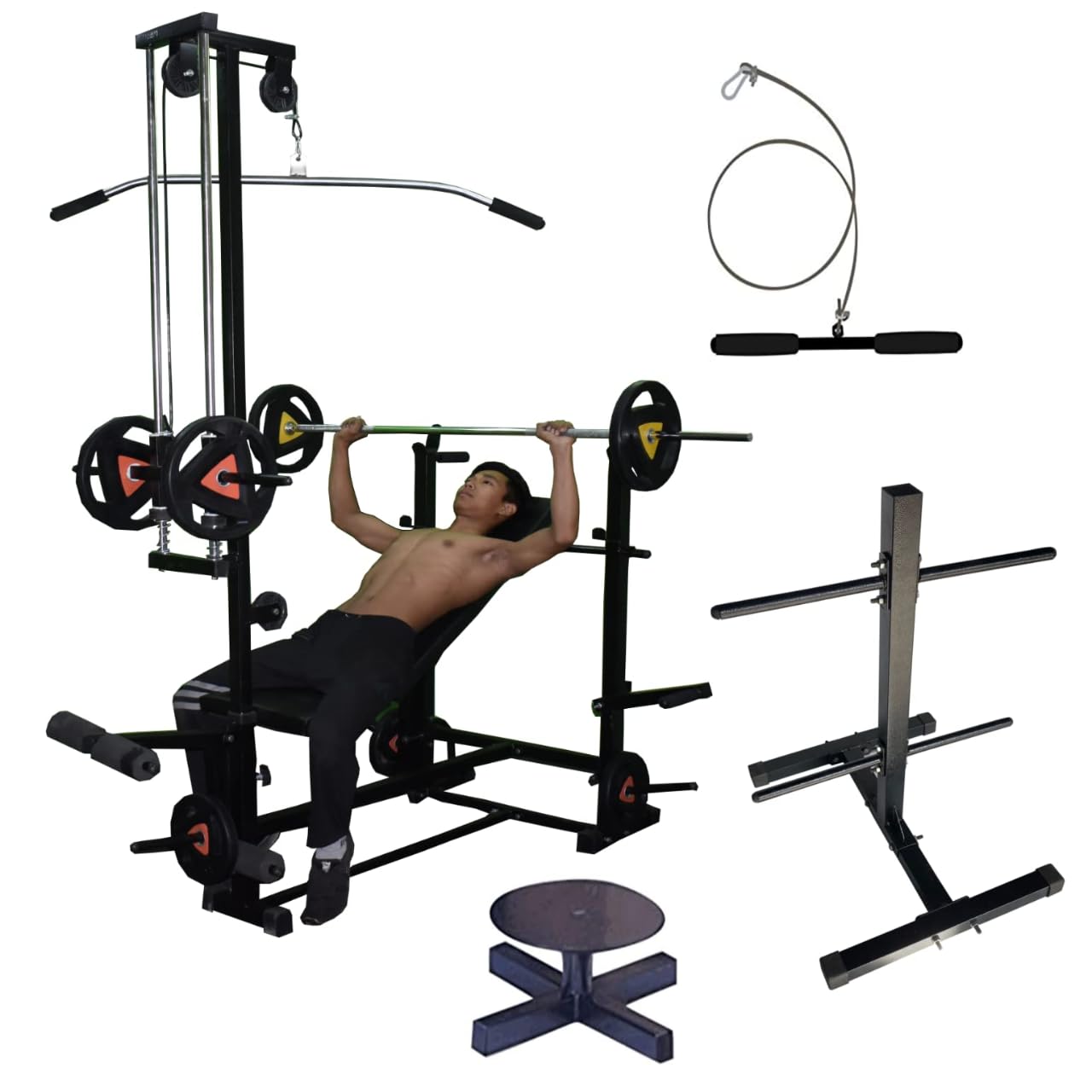 HASHTAG FITNESS incline, decline and flat home gym equipments with plates stand for gym and 20in1 gym benches for home workout with latpull down capacity up to 250kg-image-24