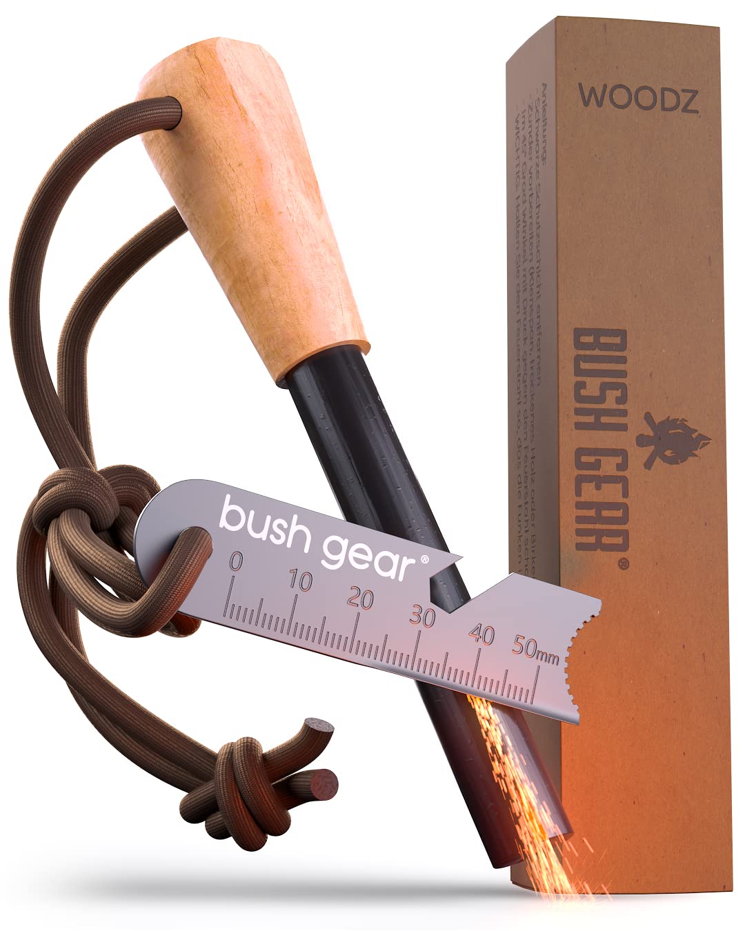 Feuerstahl Outdoor XXL - Bis zu 17.000x zünden - Survival Feuerstarter auch für Kinder - Verschiedene Größen - Feuerstein für Survival-Kit, Camping und Bushcraft Abenteuer - Woodz Mächtig - 12 mm