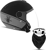 CAPACETE ABERTO PRO TORK NEW ATOMIC SKULL RIDERS HD PRATA - PRETO FOSCO TAM. 58