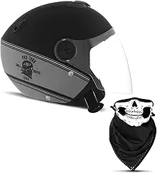 CAPACETE ABERTO PRO TORK NEW ATOMIC SKULL RIDERS HD PRATA - PRETO FOSCO TAM. 58