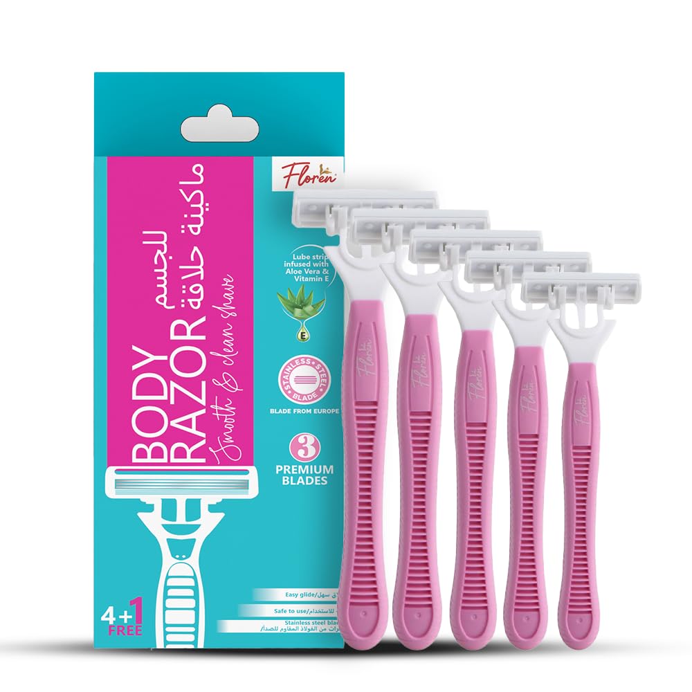 Floren Disposable Body Razors for Women - Pack of 5 | With Aloe Vera & Vitamin E Strip | 3 Premium SS European Blade | Smooth & Clean Shave | Hair Removal | For Arms, legs and Bikini Line |(Buy 4, Get 1 Free)| (B0D83X8CJ1) Amazon Price History, Amazon Price Tracker