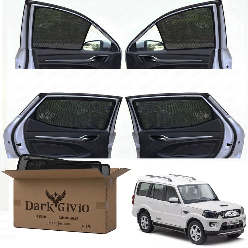 Image of Car Window Sun Shade Protector for Scorpio S 5 (2021) | Exact Fit Non-Magnetic Half Cut Sunshade (Set of 4 /6) | UV Blocker Side Window Car Curtains & Interior Accessory