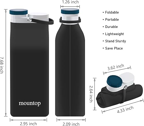 Miniatura 2 de Botella de agua plegable, portátil de silicona de grado alimenticio, plegable, reutilizable, a prueba de fugas, para viajes, correr, fitness, sin