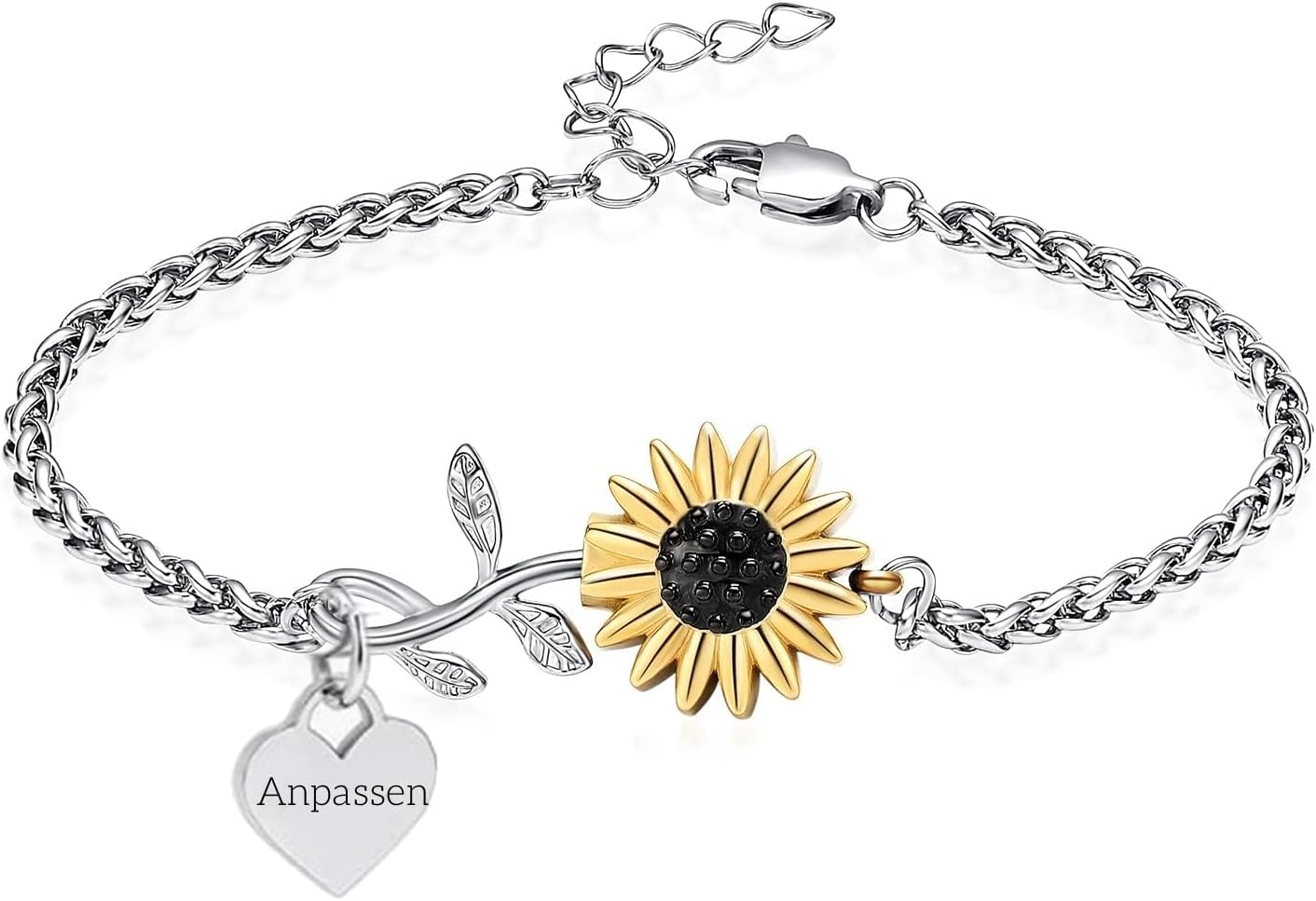 Bracciale in argento sterling bicolore con zirconi cubici e girasole per le ceneri